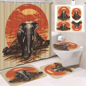 Cortina de Ducha de Poliéster con Estampado Floral en Tonos Tierra y Diseño de Elefantes, Juego de Cortina y Alfombra para Baño, Impresión Digital, Venta al por Mayor - Product Image 2