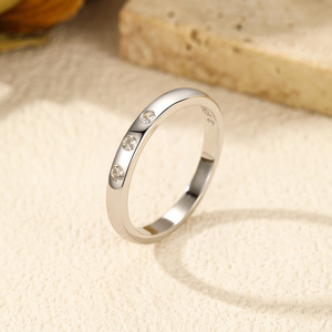 <b>925</b> <b>Silver</b> <b>Ring</b> With Round Brilliant Cut Diamonds Channel Setting Unisex Wedding Band Classic Style - Product Image 4