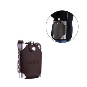 Gourde à whisky en cuir de style occidental, portable, 18 oz, avec housse en cuir marron, en acier inoxydable, idéale pour les cadeaux - Product Image 3