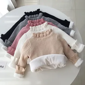 Wholesale Autumn Spring Winter children's clothing warm bottoming shirt baby girls casual wild shirt with fleece Kids long shirt