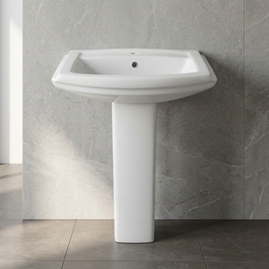 Vasque en céramique blanche Vistaar Lotus avec piédestal intégral, design épuré, articles sanitaires pour salle de bain - Product Image 5