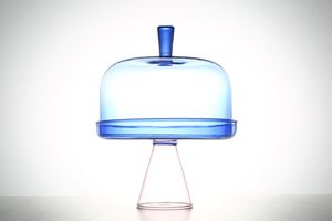 Assiette à gâteau en verre soufflé à la main en borosilicate rose avec dôme en verre bleu avec <span class=keywords><strong>cloche</strong></span> - Product Image 3