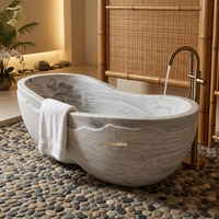 Baignoire autoportante de luxe JUNREN en marbre veiné noir pour hôtels européens, fonction de trempage, avec drain – Formes ovales/rectangulaires/rondes