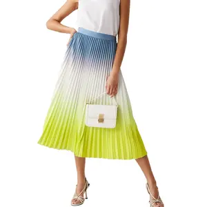 Custom Wholesale Fashion Elegant Ladies High Waist Umbrella Long Skirts Ombre Tie Dye Gradient Pleated Skirt