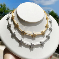 Collier ras du cou avec pendentif étoile polaire géométrique, entièrement micro-pavé de zircone cubique 5A, pour femme, ensemble de bijoux tendance, cadeau