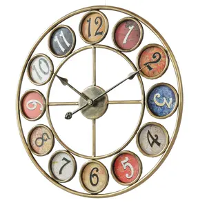 Large Metal Farmhouse Wall Clock Silent Non-Ticking Quartz 24 inches Gold Rustic Retro Clocks Decorative for Living Room Bedroom