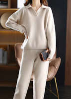Vente en gros de pulls en cachemire et laine pour femmes, surdimensionnés, tendance, personnalisés, ensemble deux pièces, hiver, décontracté