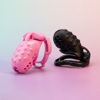 Verbesserter 6-Ring 4-Ring Bump-Extrusion Pinker Keuschheitskäfig mit Schloss für Männer – Ideal für Anfänger