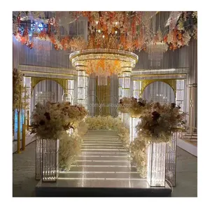 Luxury Big Crystal Arch Wedding Party Supplies Gold Silver Metal Chuppah Wedding Backdrop Stand Wedding Arch