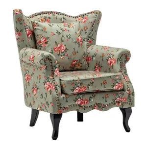 Silla de estilo rústico Vintage de tela Floral, tachuelas para sillón, respaldo alto, sofá, acento con almohada, sofá Retro, envío rápido
