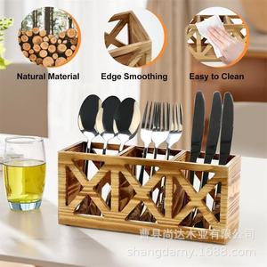 Soporte de madera para cubiertos, organizador de palillos de cocina, soporte para cubiertos, soporte para cuchillos y tenedores, escurridor transpirable para el hogar. - Product Image 4