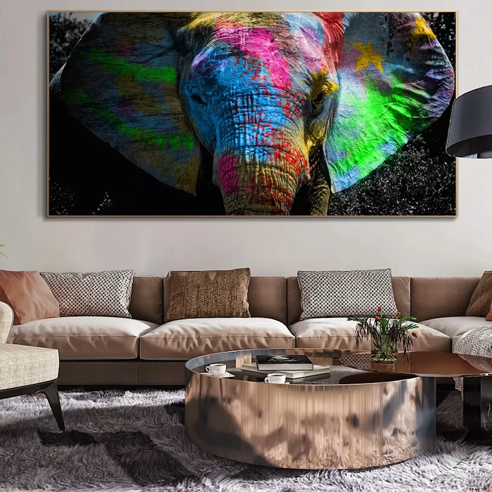 Graffiti Pop Art Elephant Canvas Paintings on The Wall Posters and Prints Colorful Animals Wall Pictures for Kids Room Cuadros