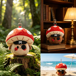 Porte-clés en peluche champignon pirate personnalisé avec logo d'usine, pendentif champignon en peluche de dessin animé, jouet promotionnel en gros à offrir - Product Image 5