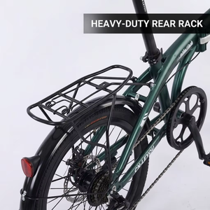 <span class=keywords><strong>Bicicleta</strong></span> <span class=keywords><strong>Plegable</strong></span> Urbana de 20 Pulgadas, Cuadro de Aleación de Aluminio, Color Verde Oscuro Metálico, Ligera, Frenos Dobles en V, Reforzada en la Parte Trasera - Product Image 4