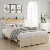 Lit plateforme moderne et durable en métal et bois, taille Queen/Full, inclinable, avec station de charge intégrée, stable et confortable, garantie 3 ans