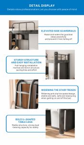 <span class=keywords><strong>Lit</strong></span> mezzanine moderne <span class=keywords><strong>en</strong></span> métal gris et noir pour chambre à coucher avec <span class=keywords><strong>bureau</strong></span>, tiroirs de rangement et escalier - Product Image 4