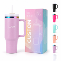 Gobelet isotherme personnalisé de 40 oz en acier inoxydable 304 à double paroi, réutilisable, plaqué arc-en-ciel, avec poignée et couvercle à paille pour le voyage