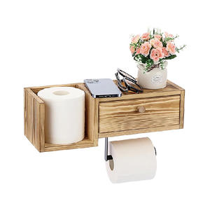 Porte-papier toilette rustique, montage mural vintage avec étagère - Product Image 1