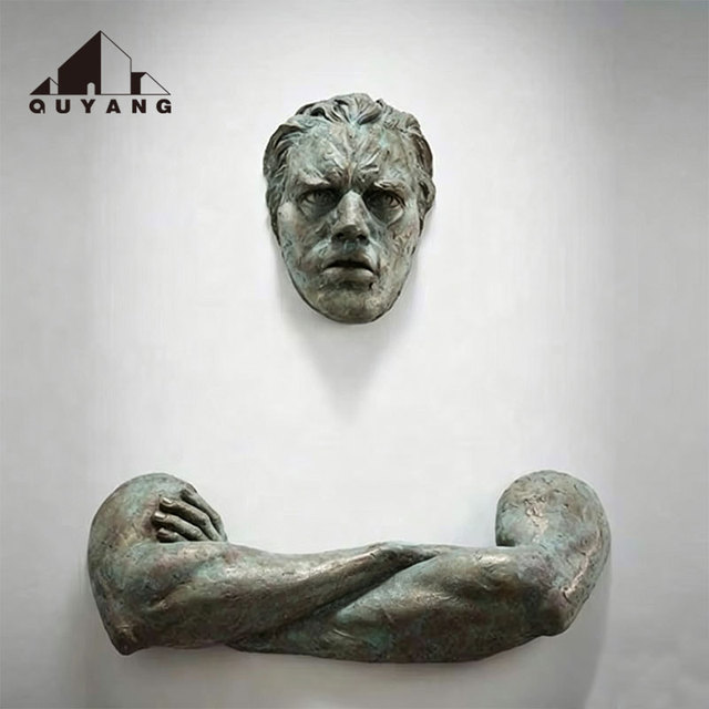QUYANG Modern Home Decoration Life Size Bronze Man Wall Statue Indoor Classical Metal Casting Brass Wall Sculpture