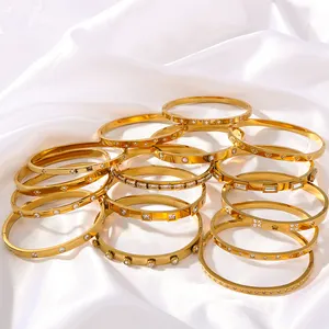 Penjualan Terbaik baja tahan karat gelang berlapis emas 18k zirkon kubik kedap air gelang pemeliharaan warna untuk hadiah wanita