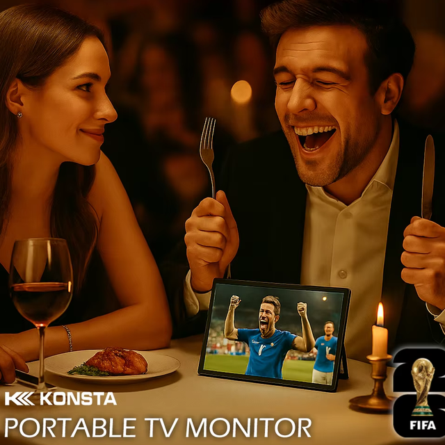 15.4" Smart TV Portable Android LED TV 16:9 HD Display 300cd/m² DVB-T2 ATSC ISDB Tuner for Football Match Live Watch