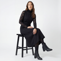 Robe sans manches en laine noire pour femme, style minimaliste, longueur genou, idéale pour le travail et les sorties décontractées, fabrication OEM/ODM