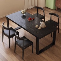 Escritorio de Computadora Moderno de Madera Maciza, Escritorio Grande y Duradero de Color Negro, Mesa de Conferencias Comercial, Mesa de Comedor Minimalista