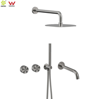 Sunshine Series 304SS Nickel brossé 3 voies dans le mur Mélangeur chaud et froid Robinets de bain-douche dissimulés