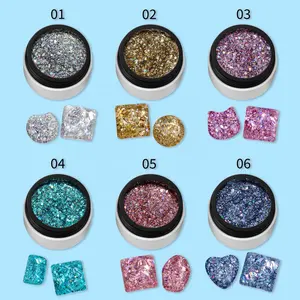 6 Kleuren Glanzende Glitter Pailletten Nagelgellak Weken Van Uv Led Semi-Permanente Vernis Voor Diy Nail Art Manicure