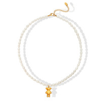 SP-colgante de oso chapado en oro de 18K de acero inoxidable, cadena de cuentas de perlas de agua dulce