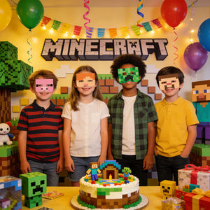 12 masques de fête en papier sur le thème de <span class=keywords><strong>Minecraft</strong></span>, nouveaux, pour décoration d'anniversaire, accessoires de photomaton - Product Image 5