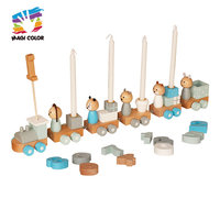 Train à Jouets en Bois pour Anniversaire avec Figurines d'Animaux, Blocs Empilables, Chiffres, Ensemble de Jeu Éducatif Montessori pour Enfants W04A649C