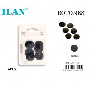 Bottoni neri Ilan da 25 mm a 2 fori, confezione da 6 per cucito di abbigliamento - Product Image 3