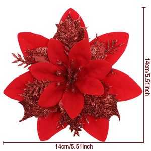 LINGKAI Fiori Artificiali Poinsettia Rossi Glitterati con Polvere Dorata per Decorazioni Natalizie, Alberi e Ghirlande - Product Image 5