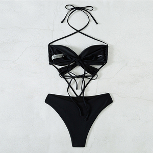 <span class=keywords><strong>Maillot</strong></span> <span class=keywords><strong>de</strong></span> <span class=keywords><strong>bain</strong></span> bikini pour adolescente, <span class=keywords><strong>noir</strong></span>, à lacets croisés, découpé, une pièce - Product Image 4