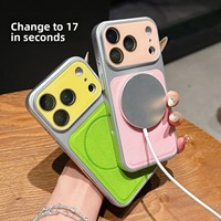 Étui de téléphone magnétique en TPU+PC à motif cuir pour 17 Pro Max avec protection antichoc 360° et film de protection d'objectif en verre