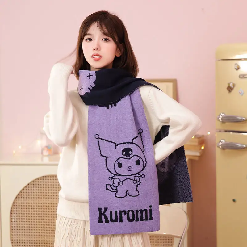 DL22310 Sanrioo Kuromi Kawaii зимний шарф утолщенный мягкий теплый плюшевый шарф Набор для милых девушек студентов и поклонников аниме