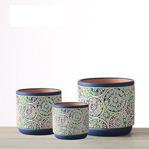 Macetas de cerámica con orificio de drenaje, juego de macetas decorativas modernas para interiores/exteriores para plantas <span class=keywords><strong>suculentas</strong></span>, bambú - Product Image 5