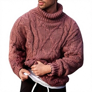 Pull en maille torsadée en coton et fibre de bambou respirant pour homme, col roulé, grande taille, nouvelle collection hiver - Product Image 3