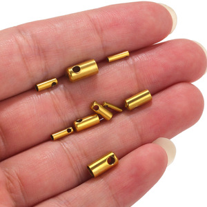 Cord End Cap Loop | 18K PVD Gold Plated <b>Leather</b> Cord Crimp Barrel Connector DIY <b>Bracelet</b> Necklace Jewelry Making - Product Image 4