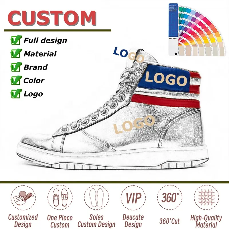 Scarpe da uomo Sneakers personalizzate non si arrendono mai Sneaker alte da uomo Design stile da passeggio vera pelle oro scarpe Sneaker 2024