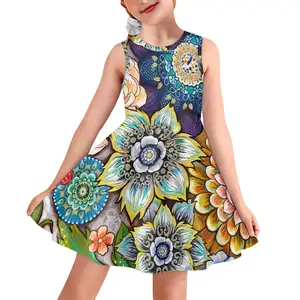 Bohemia modello Vintage estate bambini ragazze vestono alla moda abiti da principessa Boho fiori floreali ragazze senza maniche vestiti