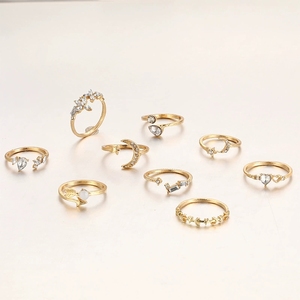 Fashion <strong>Women</strong> 9pcs/<strong>Set</strong> Heart Butterfly Moon Stars Rhinestone <strong>Rings</strong> <strong>Set</strong> for <strong>Women</strong> Zircon Crystal Knuckle <strong>Rings</strong> <strong>Set</strong> - Product Image 5