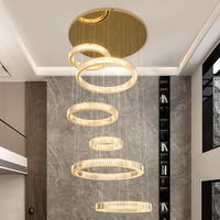 Lustre de plafond en cristal K9 moderne de luxe pour hall d'hôtel, avec télécommande/application, suspension LED noire pour villa, salon, loft, doré