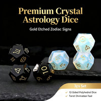 3 dés d'astrologie en cristal naturel polyédrique, peints à la main, écologiques, pour divination des constellations, en pierre gemme œil de chat bleue, pour jeux de rôle