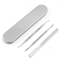 Lime à ongles en acier inoxydable double tête, repousse-cuticules, lime à ongles quatre faces pour le modelage des ongles, outil de manucure professionnel, lot de 3 pièces