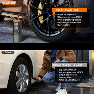 เครื่องสูบลมยางพกพาแบบพรีเมียม 6000mAh 150PSI พร้อมสายชาร์จในรถยนต์ ระบบหยุดอัตโนมัติ จอแสดงผลคู่ LED และพาวเวอร์แบงค์ - Product Image 5