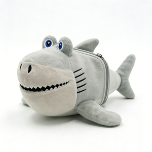 Estuche de lápices personalizado con forma de tiburón, estuche de lápices de peluche de tiburón, estuche de lápices con cremallera de tiburón gris, estuche de lápices con forma de animal. - Product Image 2