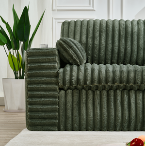 Canapé d'angle modulaire capitonné en flanelle côtelée, style luxe léger et moderne, avec ottoman - Vert, 3 places, écologique, pour salon - Product Image 4