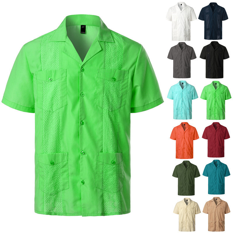 Men's Cuban Guayabera Shirts 2-Pack - Short Sleeve Button Down, Royal & Red, Comfort Fit - View #10